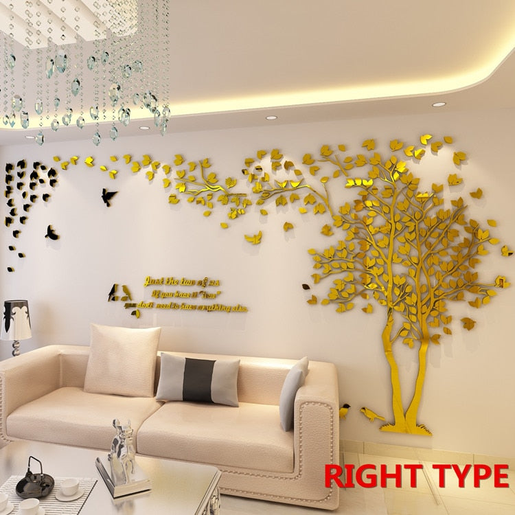 Gold (Right) Tree 3D Acrylic Wall Stickers DIY