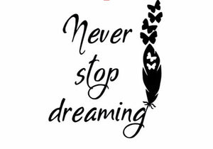 "Never Stop Dreaming"  Motivational Quotes Vinyl Wall Decals