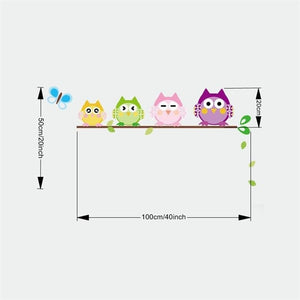 Colorful Cartoon Owl Branch Wall Decals