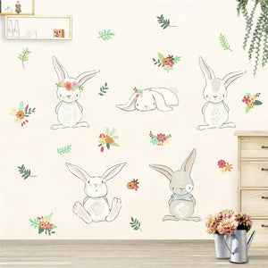 Rabbit & Flower Lovely Wall Decal Home Decor Idea