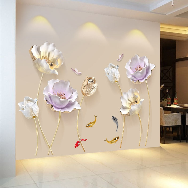 Elegant  Floral Wall Sticker Chinese Style 3D Home Decor ideas 