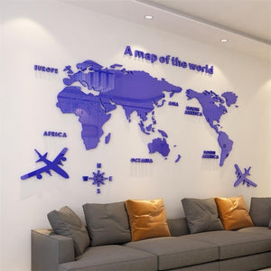Dark Blue- colored World Map Acrylic Decorative 3D Wall Sticker ( DIY Wall Decor & Home Decor Ideas) 