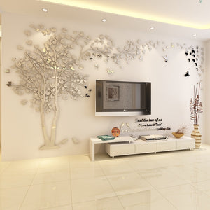Silver Left 3D Acrylic Tree Wall Stickers DIY