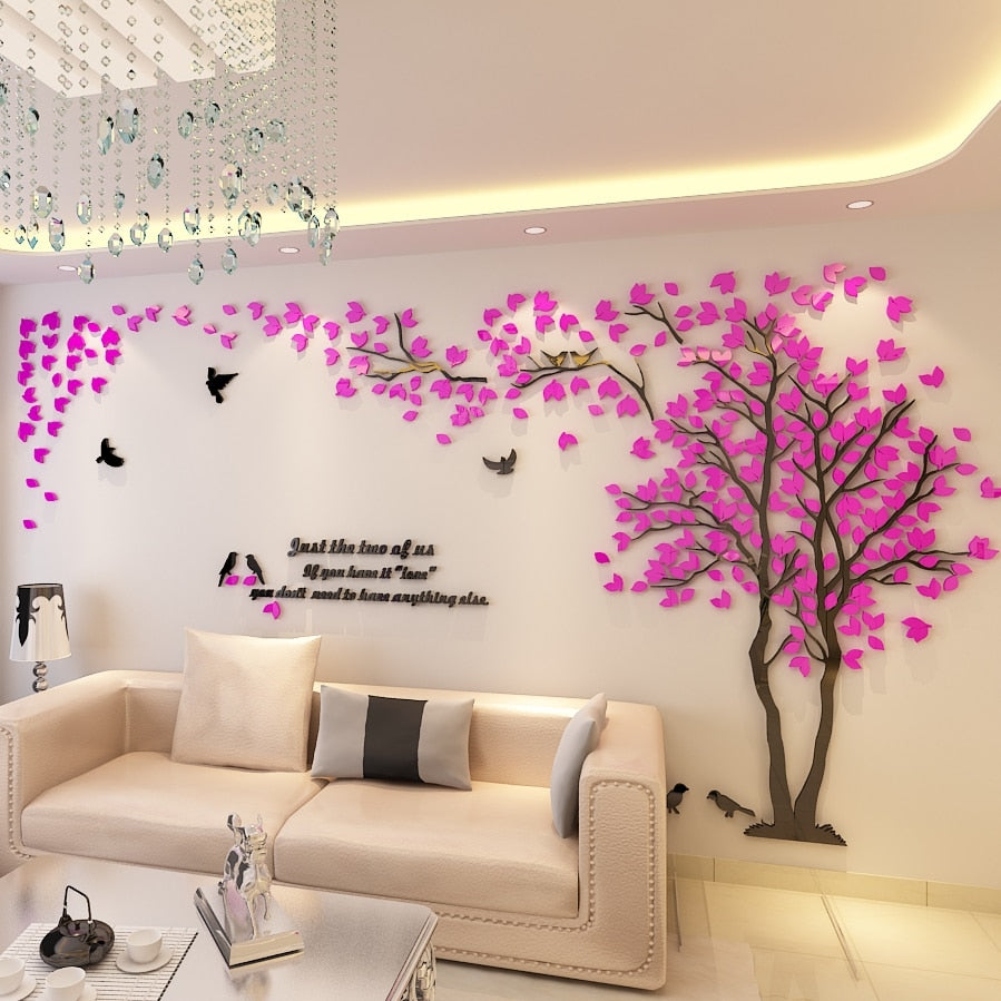 Rose- colored (Right) Lovers Tree Wall Stickers (3D Acrylic Crystal