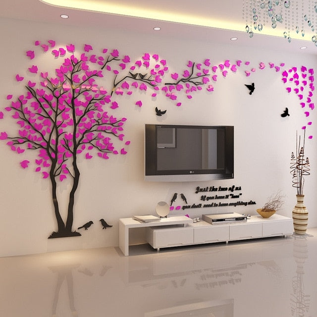 Rose- colored (Left) Lovers Tree Wall Stickers (3D Acrylic Crystal